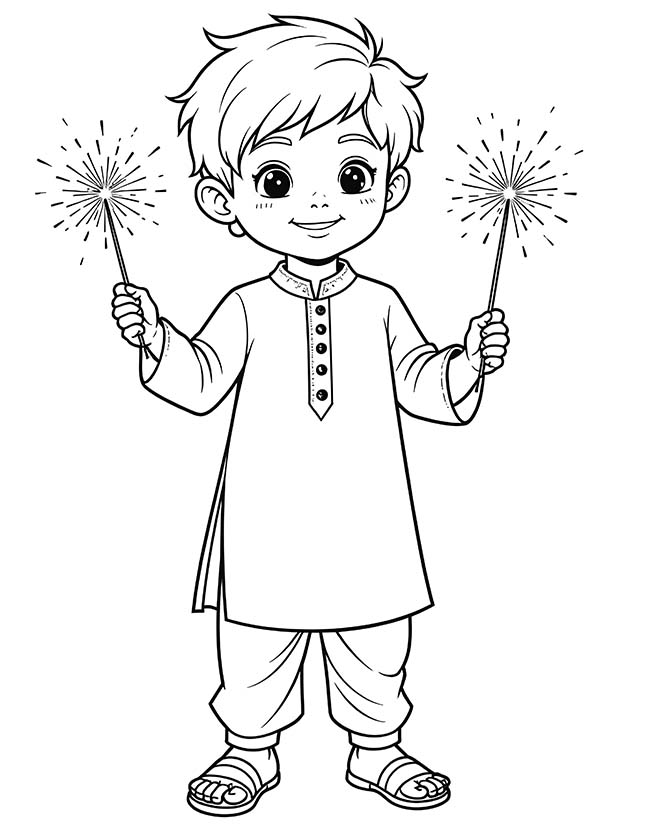 Diwali sparklers in both hands coloring page Diwali sparklers in both hands coloring page